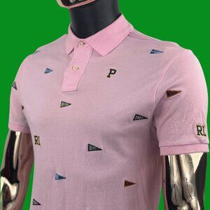 VTG Polo Ralph Lauren Pink Custom Slim Fit Polo Shirt Varsity Pennant Embroidery